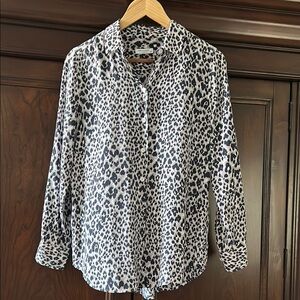 Equipment Navy and Pink Leopard Print Silk Blouse